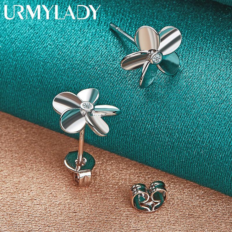 925 Sterling Silver Flower Stud Earrings For Women Fashion Jewelry