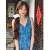 Small French blue sleeveless floral dress children's summer new popular seaside vacation skirt