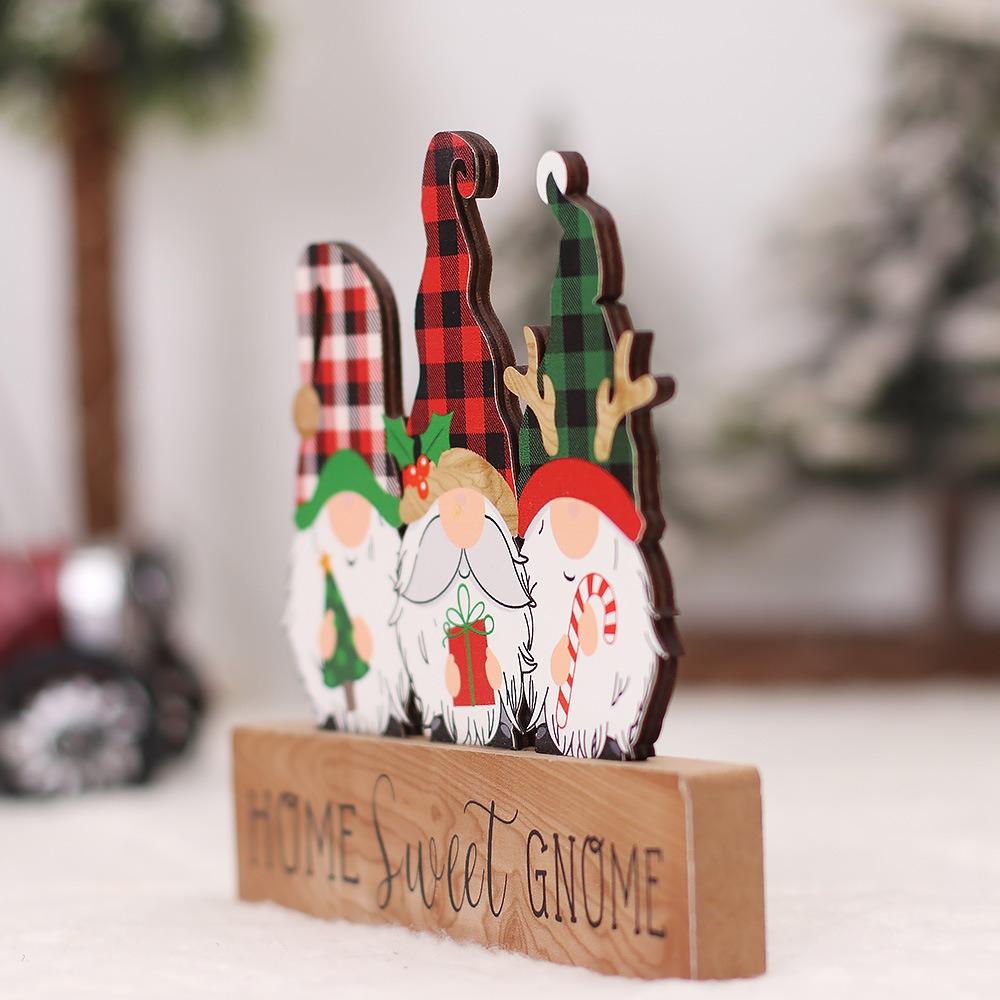 2Pcs DIY Christmas Desktop Ornaments Cartoon Table Centerpiece Santa Wood Plaque Signs  New Years