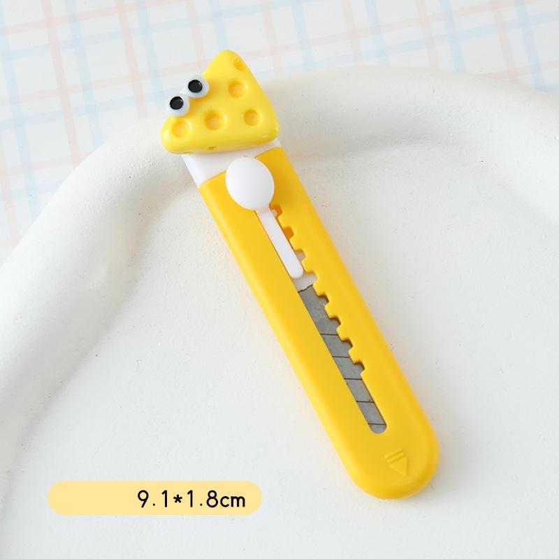 

Mini Utility Knife Cheese Cute Box Cutter Retractable Portable Carton Opener Paper Cutting Tool Stationery School Office Supplie