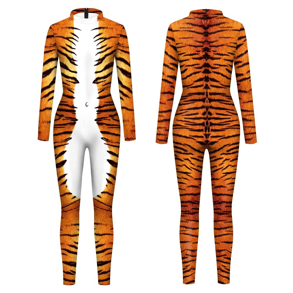 Halloween Dier Jumpsuit Slang Cosplay Kostuum Tijger Bodysuit Spandex Jumpsuit Feest Carnaval Podium Optreden Verkleden S black