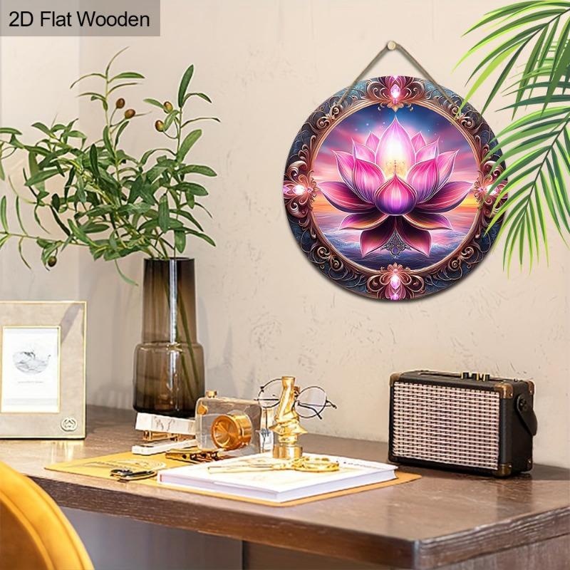 2D Flach, 1 Stück Rosa Lotusblumen Holzschild, Moderne Heimwandkunst Dekorative Plakette, Perfekt für Garten Balkon Tür Hängedekoration, Feiertagsparty