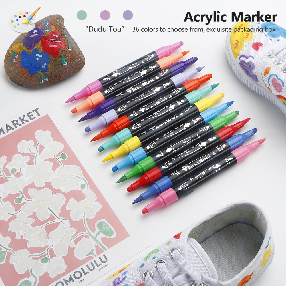 Dual Tip Acrylic Marker Brusht Soft&Round Tip Paint Markers Fade Resistant Durable Acrylic Pen for Canvas Glass Wood