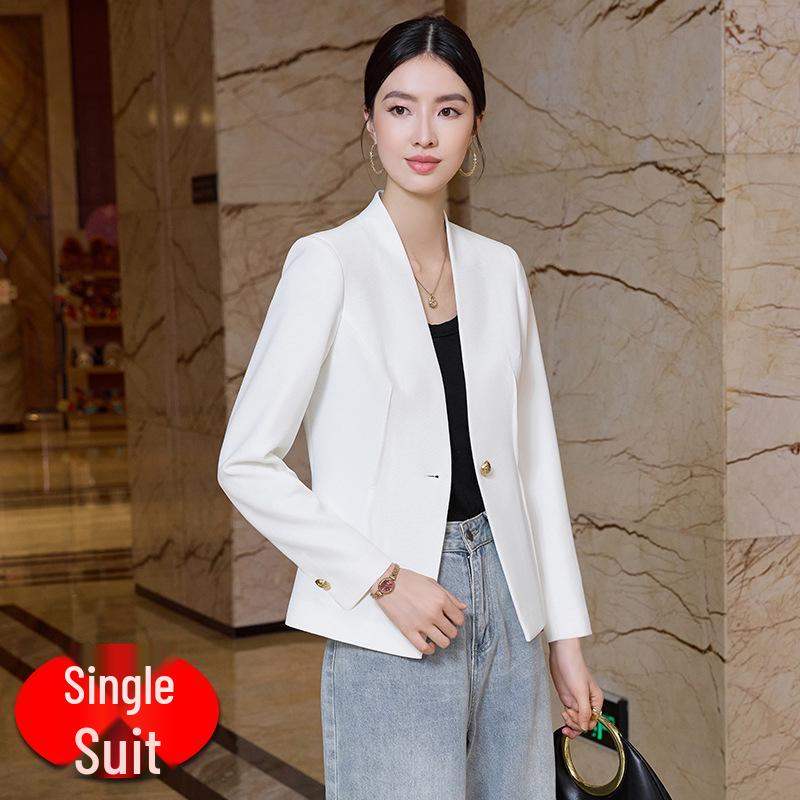 Sacou Alb Slim Fit pentru Femei - Toamnă/Iarnă 2025 Stil Coreean Modă Profesională Jachetă Casual