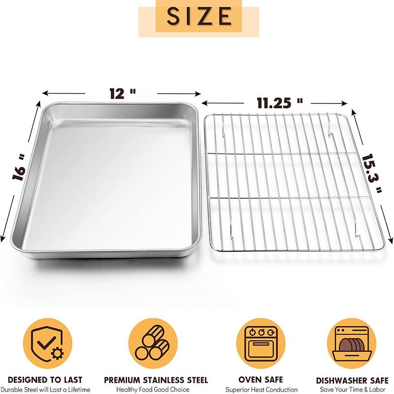 Stainless Steel Baking Sheet with Cooling Rack Set 12×16 Inch Oven/Dishwasher Safe for Baking Cooling Draining