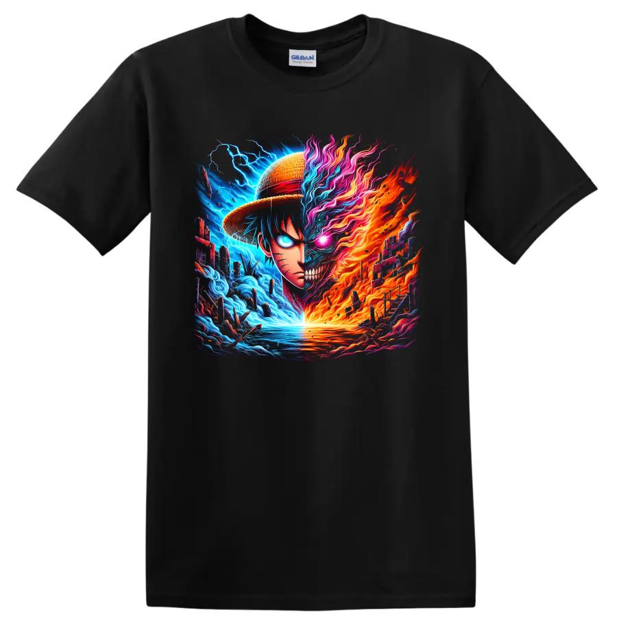 Naruto Uzumaki Monkey D Luffy Anime T Shirt Fire Water Battle Graphic Art Tee