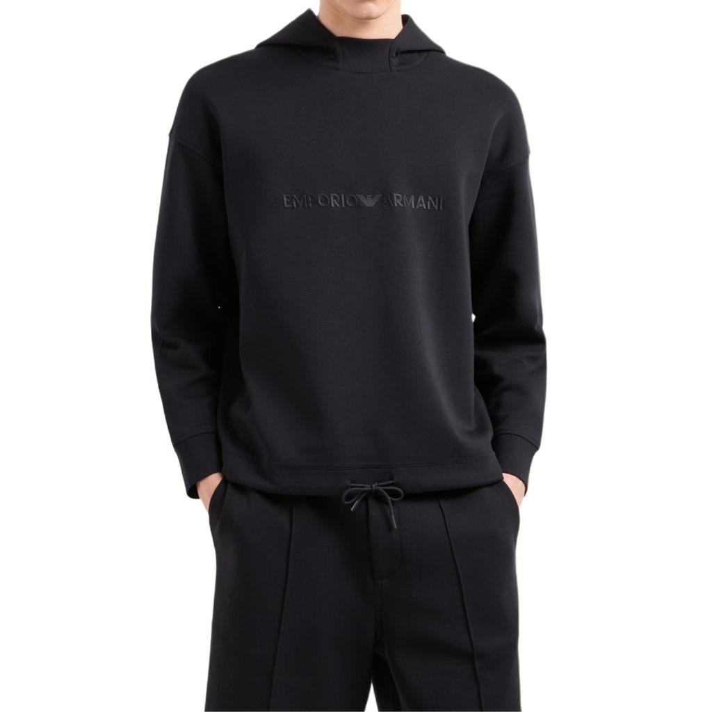 Emporio Armani FW24 Solid Color Letter Logo Embroidered Loose Fit Long Sleeve Hoodie Men Hoodies Black 6D1MA0-1JHSZ-0999