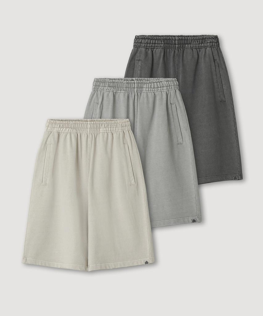 BOOVOOM [Plus Size] Stamp Garment-Dyed Sweat Bermuda Pants