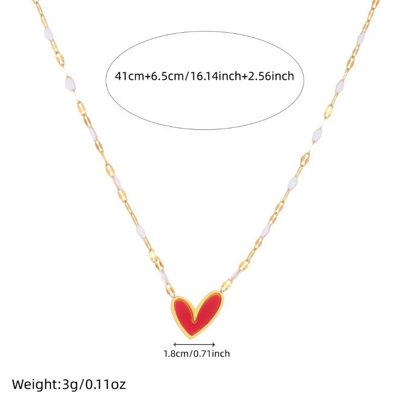 Vergoldete Emaille Rotes Herz Halskette, Zarte Weiße Perlen Gliederkette für Damen, Romantisches Tägliches Schmuckstück Geschenk
