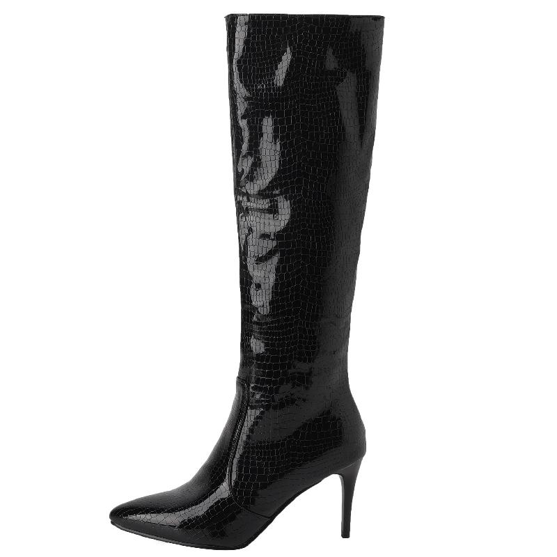 

Sexy Knee High Boots For Women Black White Green Patent Party Shoes High Heels Winter Autumn 2025 Long Boot Female Large Size 48 34 чорний