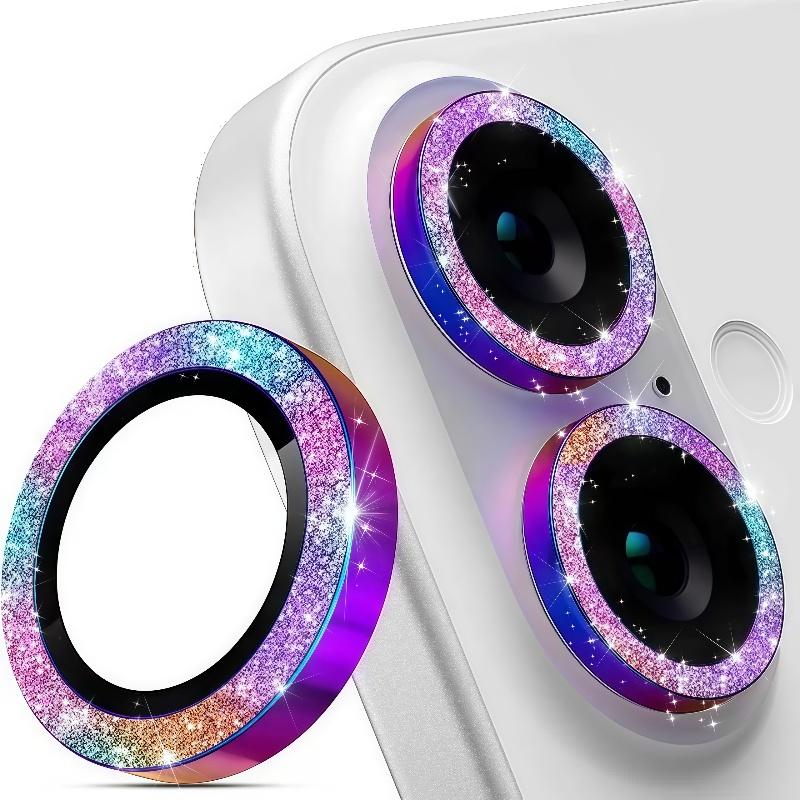 Colorful Bling Diamond Gitter Camera Ring Glass for IPhone 17 Pro Max 17 Air 16 15 Pro Max Plus Clarity HD Lens Screen Protector Metal Cap Accessaries