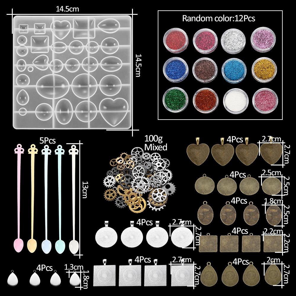 Resin Molds Silicone Kits with Epoxy Resin Supplies Dried Flowers Sparkling Powder DIY Necklace Earrings Pendant Jewelry Making