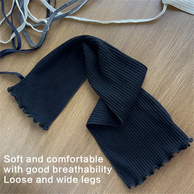 Japanese Ribbed Thigh High Leg Warmers Lace Up Bandages Over Knee Flared Leg Covers Ruffle Trim Footless Socks for Women