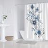 1pc Elegant Blue and White Floral Shower Curtain - Delicate Peonies and Star Flowers, Polyester, with Hooks, Machine Washable