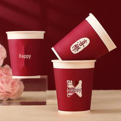 Disposable Wine Red Wedding Tea Cups - Thickened for Engagement Banquet