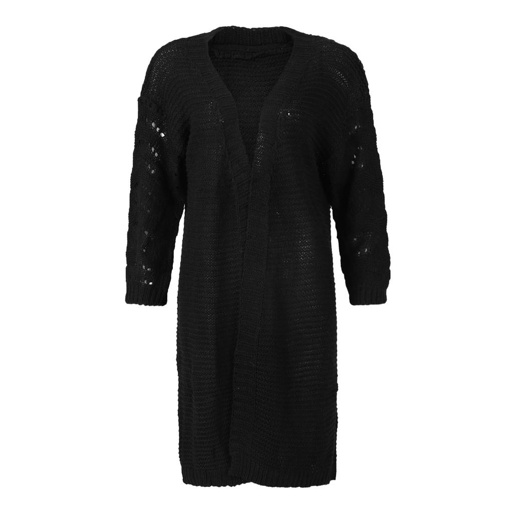 Women's Fashionable Loose Fitting Solid Color Medium Length Knitted Sweater Cardigan Jacket