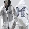 Hooded sweater in stock, zipper sweater autumn and winter European and American butterfly sweater gothic sports hooded jacket
