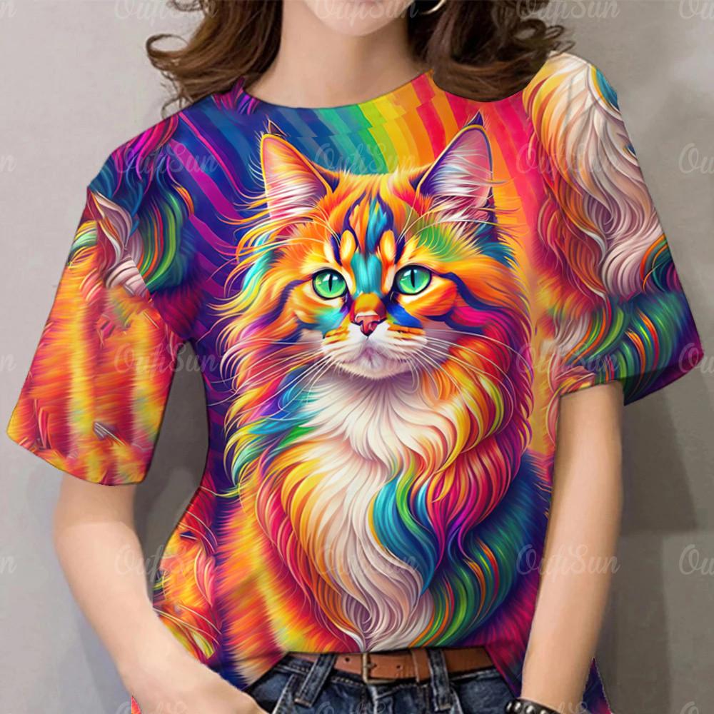 

Women s Rainbow Pattern T-shirt Top Printed Short Sleeve Casual Street Wear Women s Extra Large T-shirt 5XL