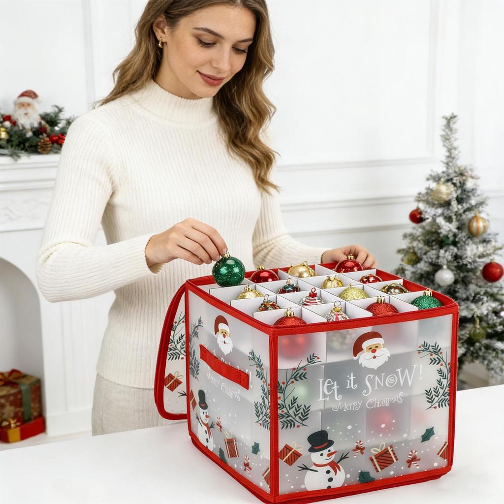 Christmas Ornament Storage Box Zippered Organizer Bins With Dividers 64 Christmas Balls Container For Holiday Home Basement