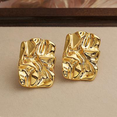 Folded Irregular Square Earrings Simple Metal Stud Earrings Fashion Niche Temperament Earrings