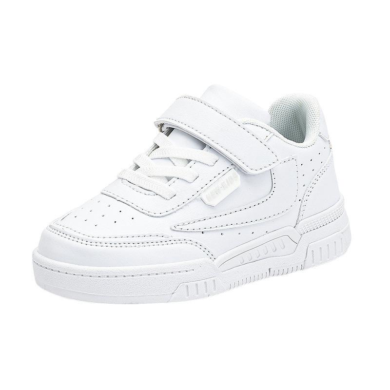 525 Children's Wear-resistant Little White Shoes Classmates 2025 New Boys Casual Sports Shoes Girls Leather Soft Baseplate Shoes
