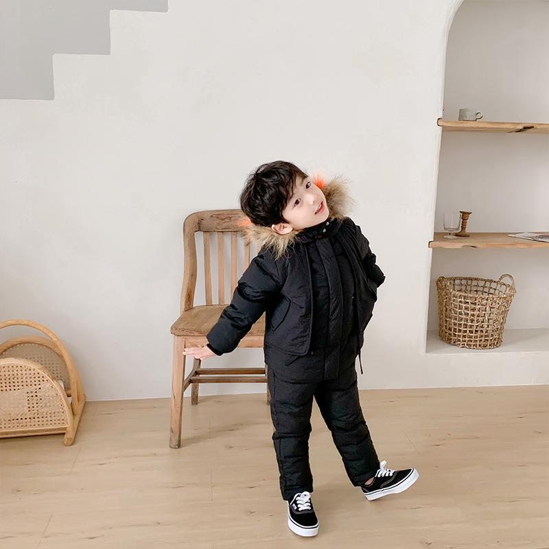 

Kids Down Jacket Thickened White Duck Down Two Piece Set - Outdoor Home Lightweight Fashionable Hundred Warm Coat Set 130cm чорний