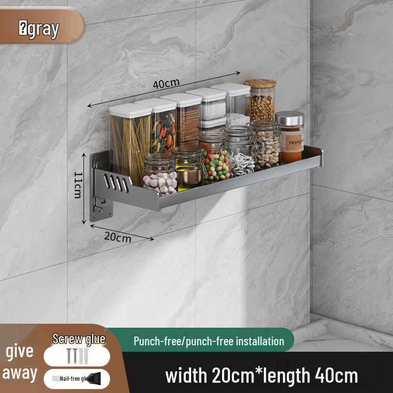 Wall-Mounted Kitchen Spice Rack: No-Punch, Moisture-Proof, Durable Microwave Oven Storage Shelf.