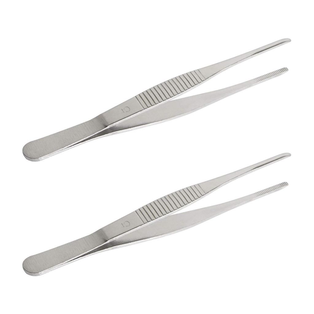 Stainless Steel Straight Blunt Tweezers with Precision Horizontal Serrated for and Other Auxiliary 2 Pieces Aoje-Link Tips, Repairs, BBQs, Tools,