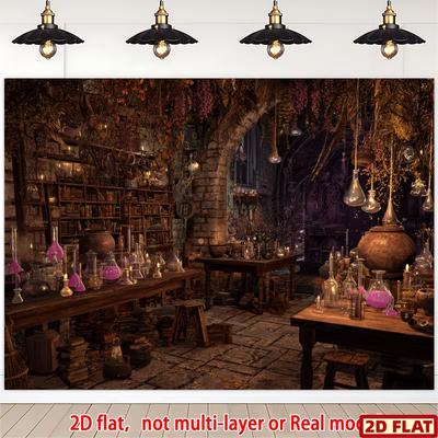 2D Hexe Alchemie Labor Bücherregal Trankflasche Fotografie Hintergrund