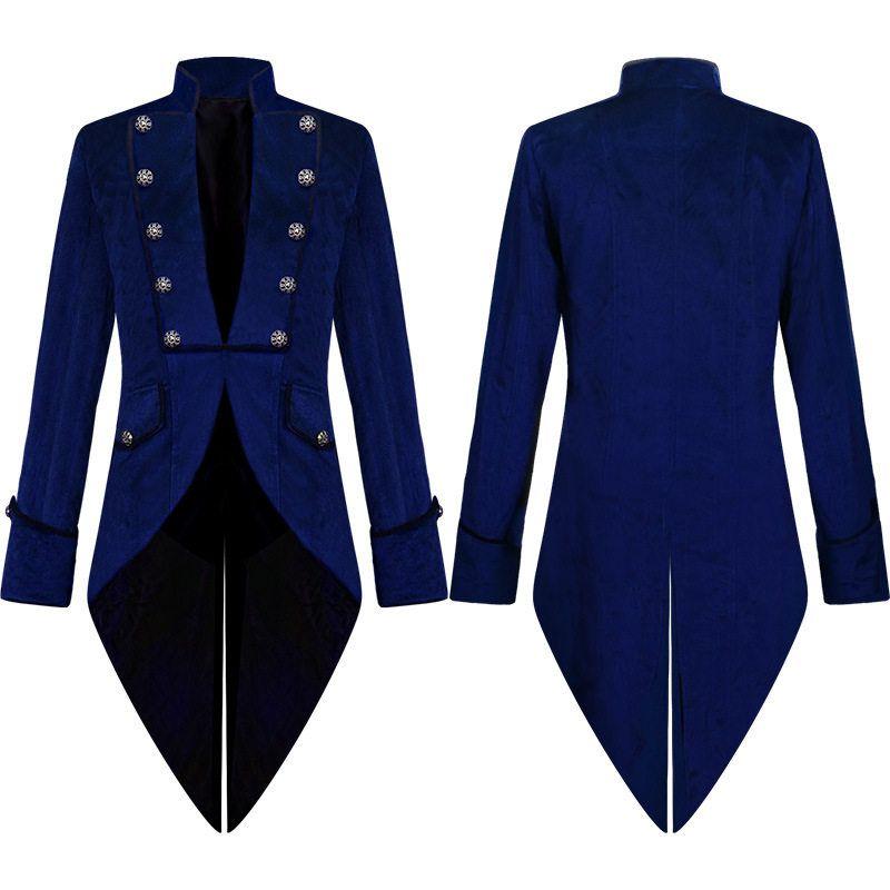 Amazon s New European and American Halloween Tuxedo, Medieval Retro Clothing, Mid-Length Punk Multi-Color Men s Coat Retro Tuxedo/Blue L