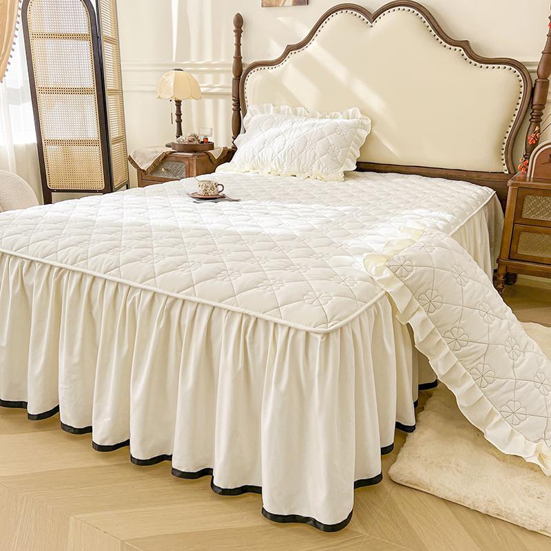 Solid Color Bed Skirt Simple Style Bed Linen with Elastic Band Home Bed Cover Soft Bedspread faldones de cama (No Pillowcase)