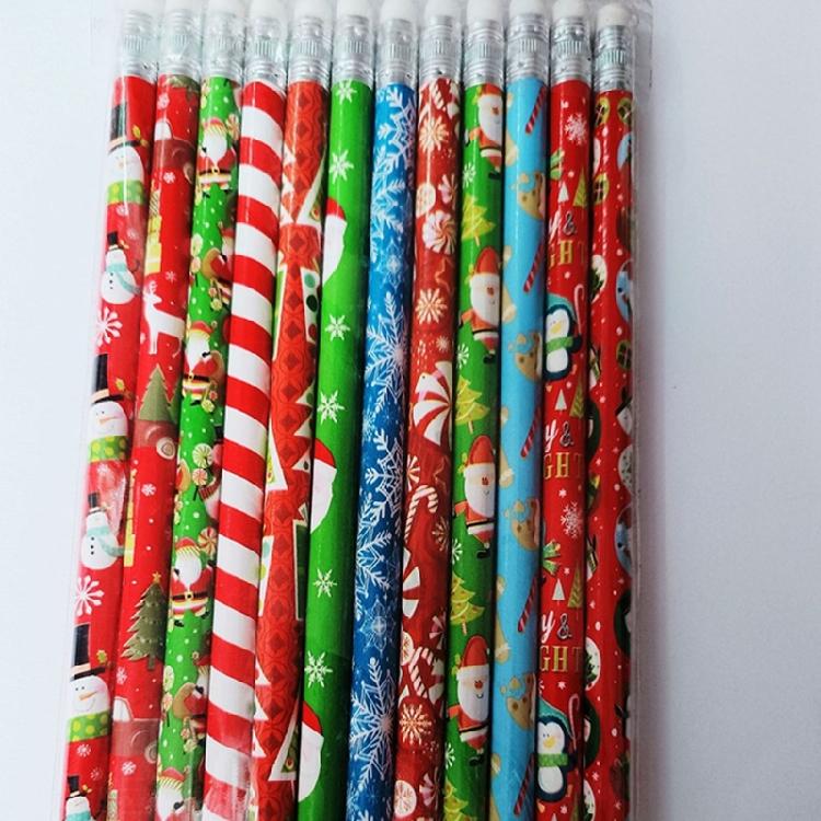 Pack Of 48 Cartoon Christmas Pencils with Erasers for Kid Student Game Reward Wood Drawing Pencils for Writing Drawing