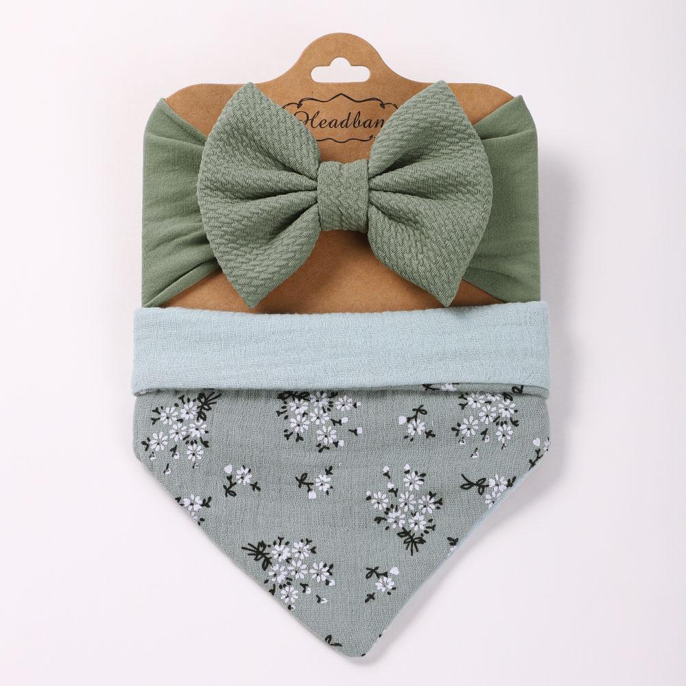 Baby bib hair accessory set gift bow solid color headband polka dot cotton drool towel children's feeding accessories