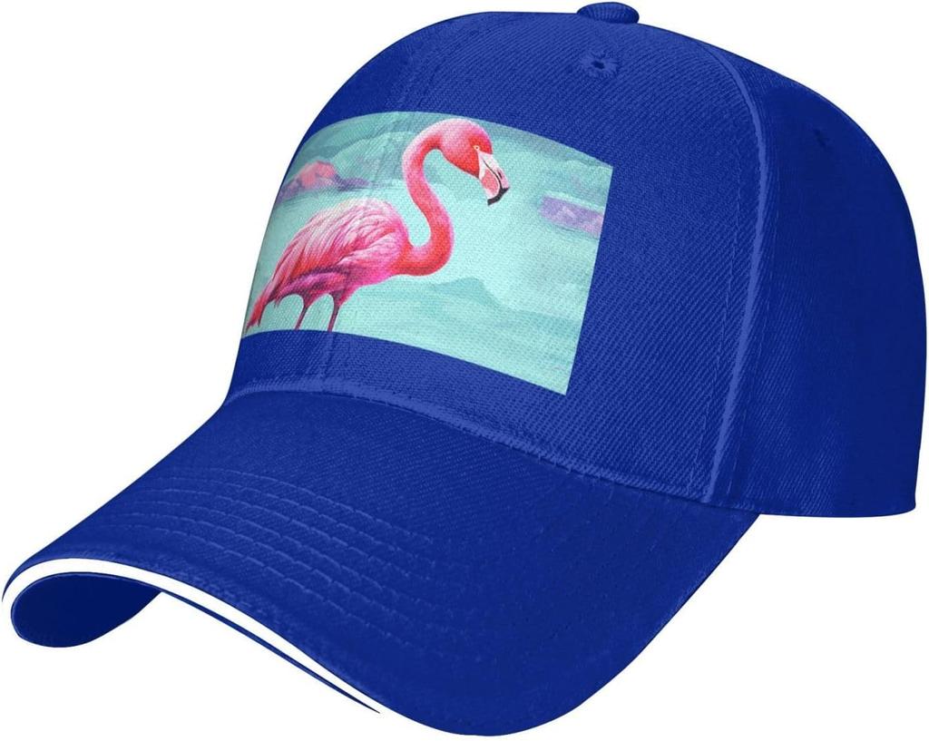 Flamingo Print Baseball Cap Polyester Adjustable Sun Protection Casual Trucker Hat for Unisex Adult