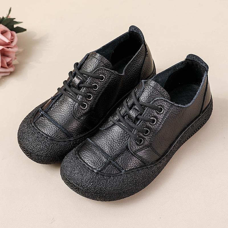 Fashion New Retro Anti Collision Oxfords Flats Women's Genuine Leather Walking Shoes Woman Laced Up Non Slip Soft Casual Moccasins Nurse