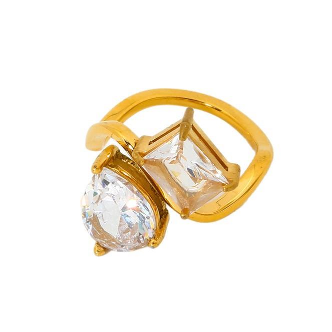 ins water drop square zircon irregular wave ring stainless steel 18K ring waterproof stacked jewelry women