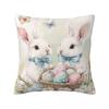 Easter Day Playful Bunnies And Colorful Eggs Pillow Cover Pillow Case For Living Room Chair Cushion Cover Soft Pillowcases