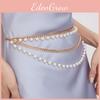 Fashion Ladies Gold Metal Waist Belt With Pearl Accents For Casual Summer Wear