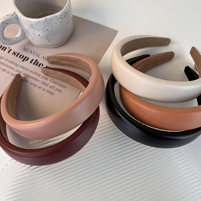 PU Cortex Wide Headbands Retro for Woman Temperament Hair Bands Solid Color Sponge Hair Hoop Fashion Versatile Hair Accessories