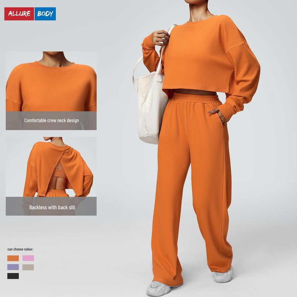 New Casual Round Neck Long Sleeve Sweatshirt for Autumn/Winter - Short, Loose, Fashionable T-Shirt for Fitness & Running