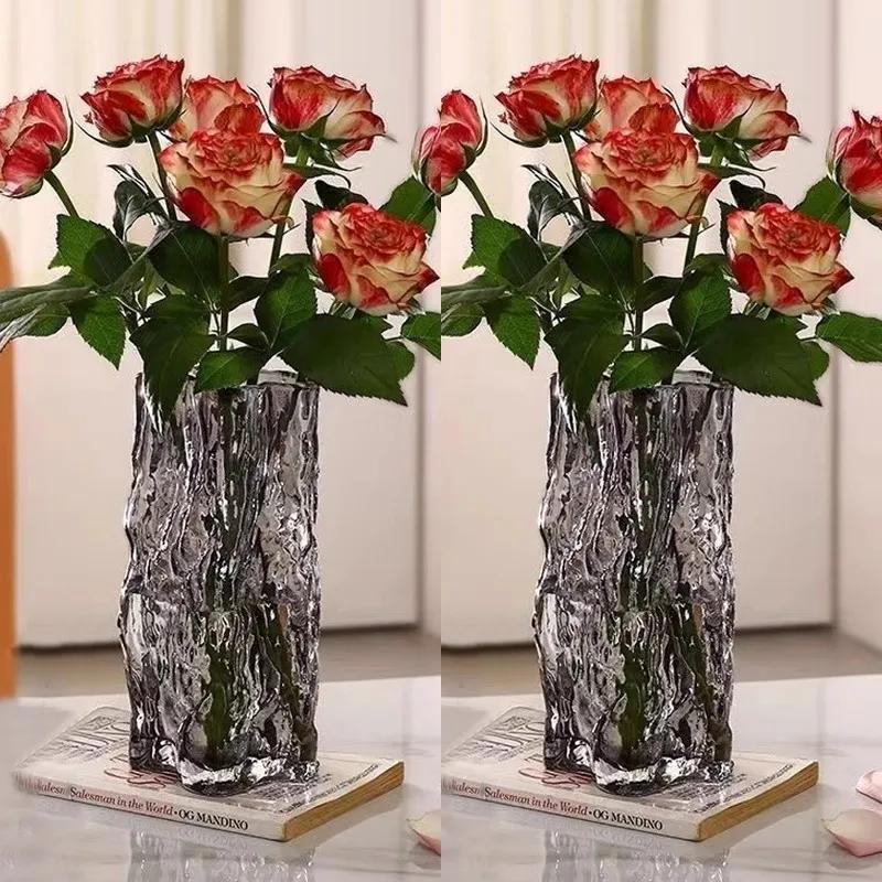 Light Luxury Glass Vase Living Room Flower Arrangement High-end Feeling Hydroponic Transparent Water Culture Creative and Si