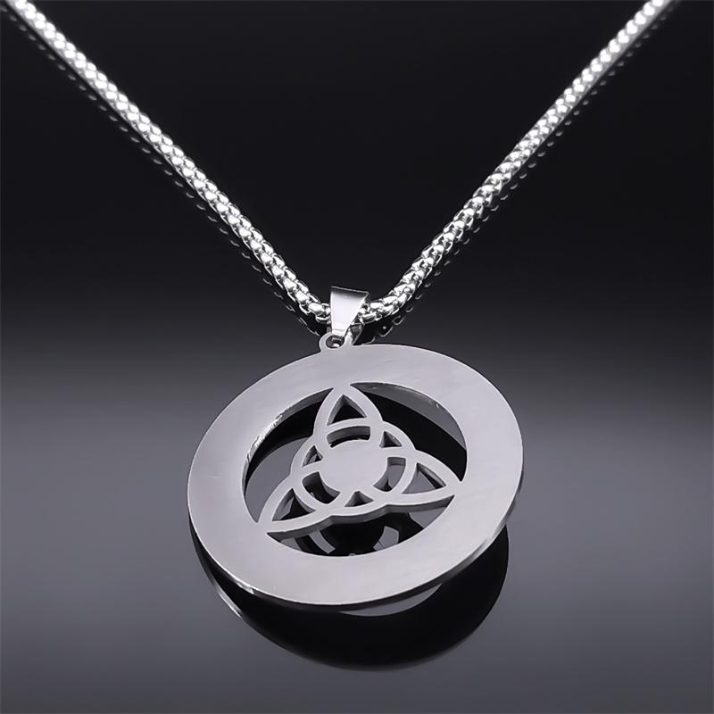 Celtic Trinity Knot Triquetra Necklace for Women Men Silver Color Stainless Steel Stone Witch Necklaces Jewelry Collar N8064S02