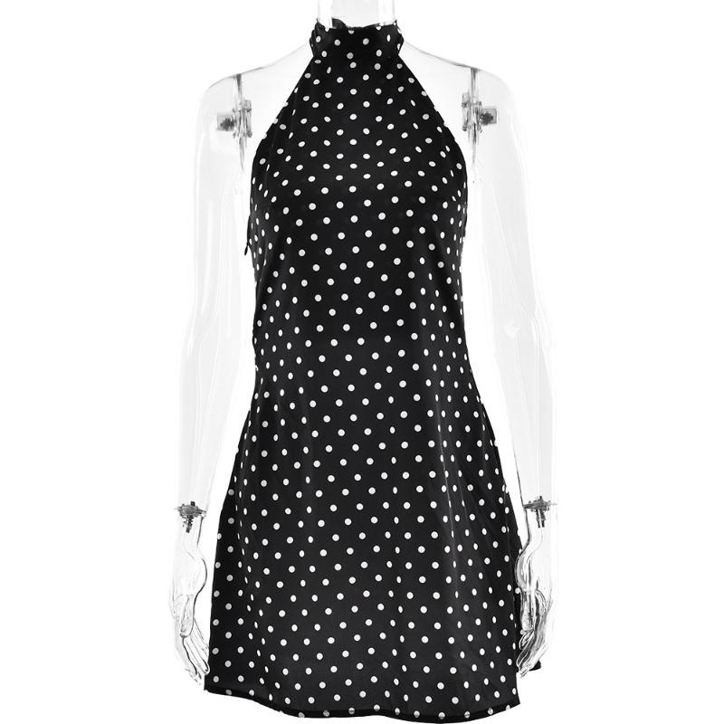 Summer New Style Women's Clothing Fashionable and Sexy Polka Dot Waist Round Neck Sleeveless Slim-fitting Hip-wrapped Dress