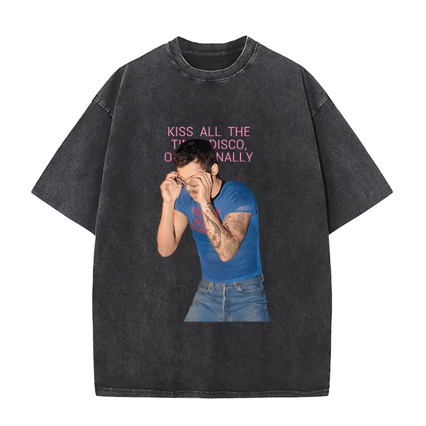 Harry Styles Together Tour 2026 Vintage Washed T-Shirt Men Women Pop Music Fashion Oversized Cotton Casual Streetwear