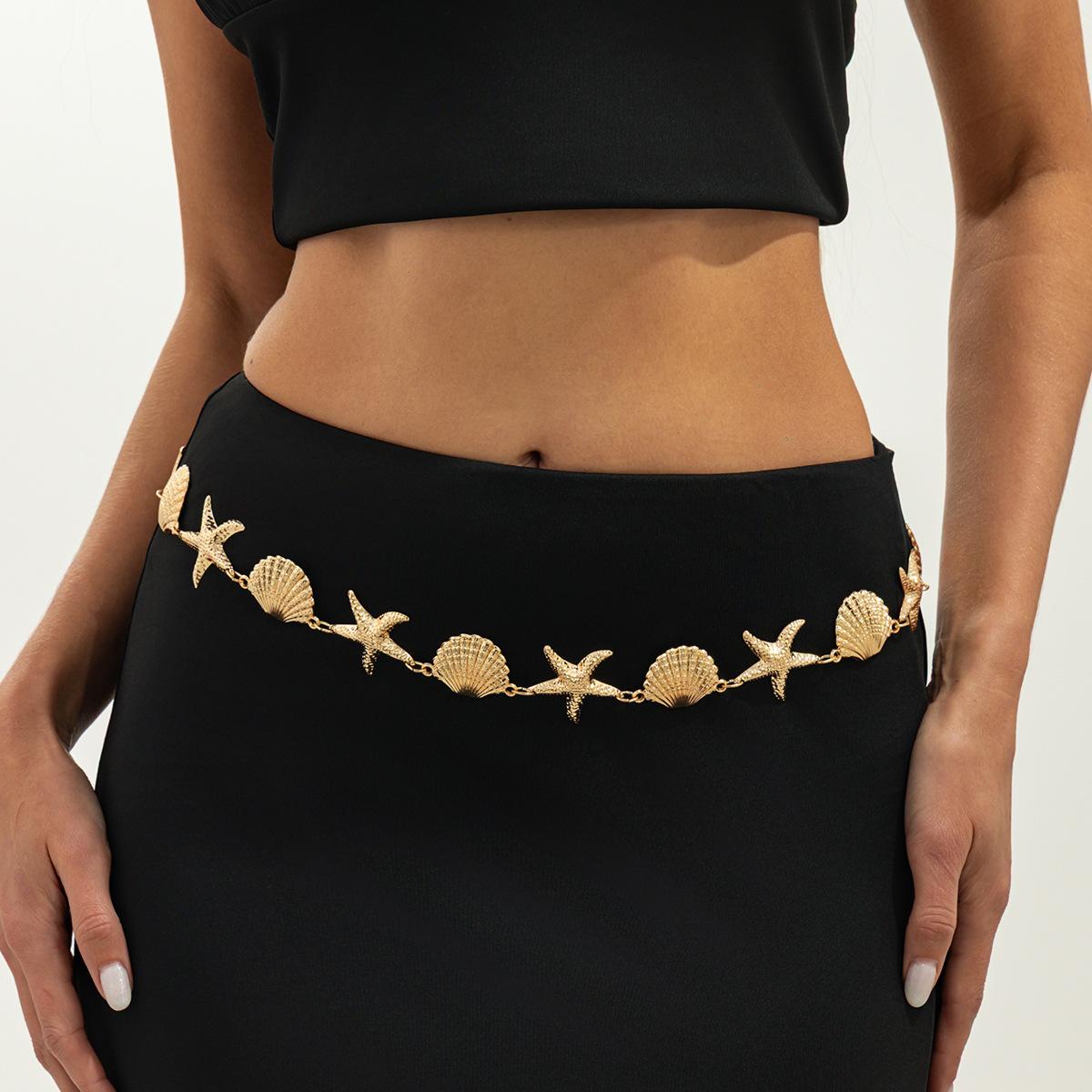 

Boho Versatile Metal Starfish Shell Waist Chain for Women Girls Summer Beach Sexy Belly Chain Bikini Party Vacation Jewelry