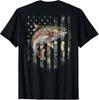 (Art On Back) Camo American Flag Trout Fish Fishing T-Shirt