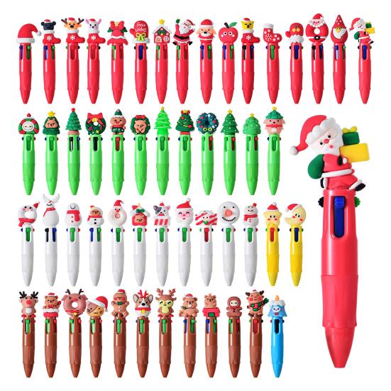 Christmas 4-Color Ballpoint Pen Set Santa Theme Click Pens Smooth Writing Ballpoint Pens for Holiday Gifting