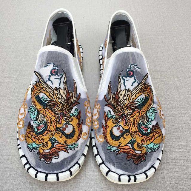 Oude Peking Stoffen Schoenen Holle Netstof Schoenen Airconditioning Schoenen Luie Man Handgeborduurd Mondmasker Gaas Sandalen