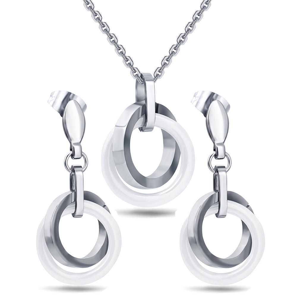 Stainless Steel & Ceramic Round Necklace Earring Set - Fashionable, Versatile, Elegant