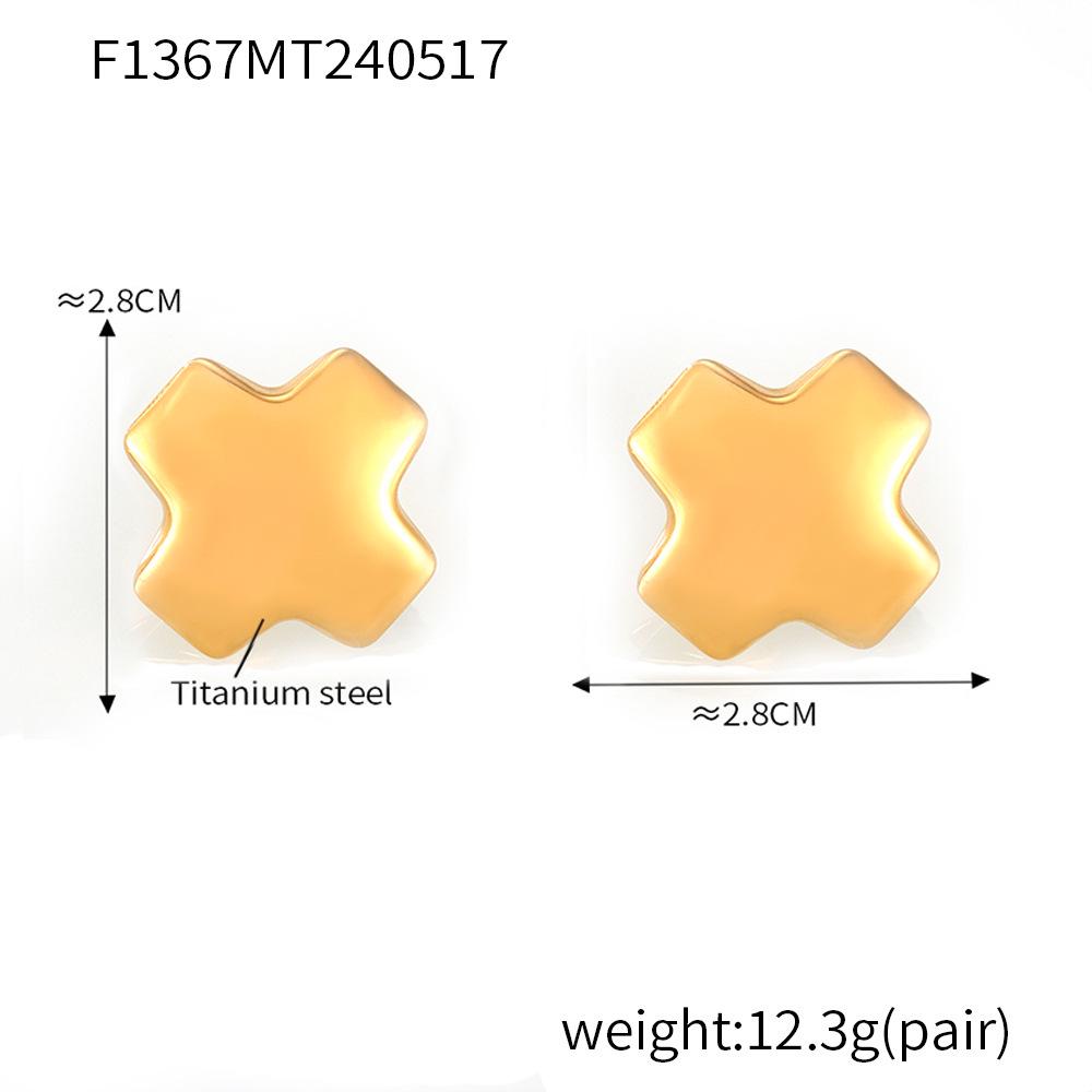 18k Gold-Plated Titanium Cross Earrings - European Design, Square Curved Surface, Colorfast Finish